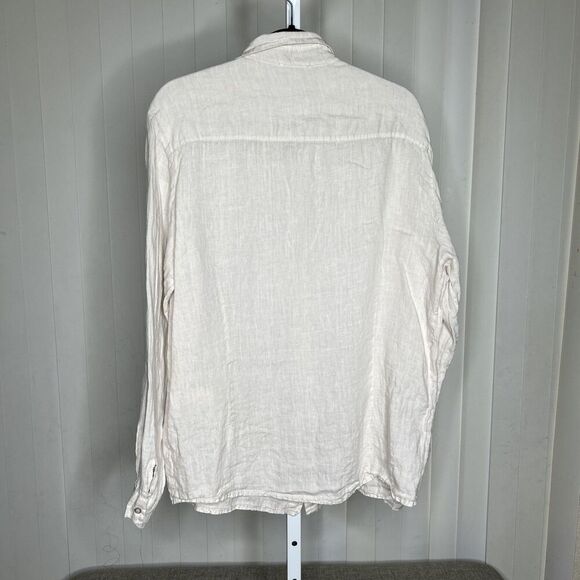 Linen Men Casual Button Up Shirt Ivory Roll Up Sleeve Made in Italy Size 2XL - Picture 7 of 7